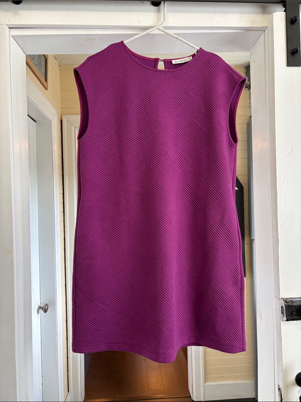 See and Be Seen Sleeveless Textured Shift Dress in Deep Magenta